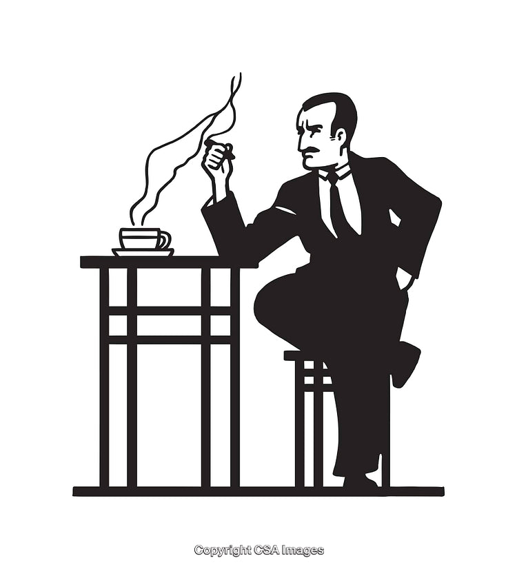 Elegant Businessman With Tea Cup and Cigarette in Minimalistic Line Art