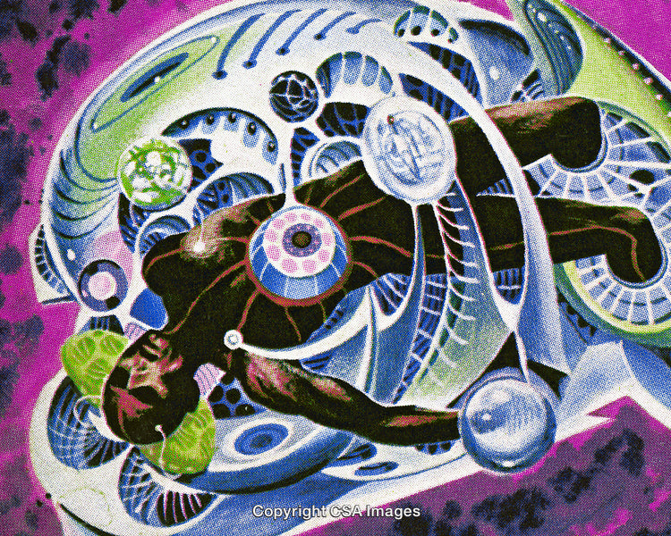 Futuristic Abstract Artwork Depicting a Surreal Sci-Fi Scene With Colors