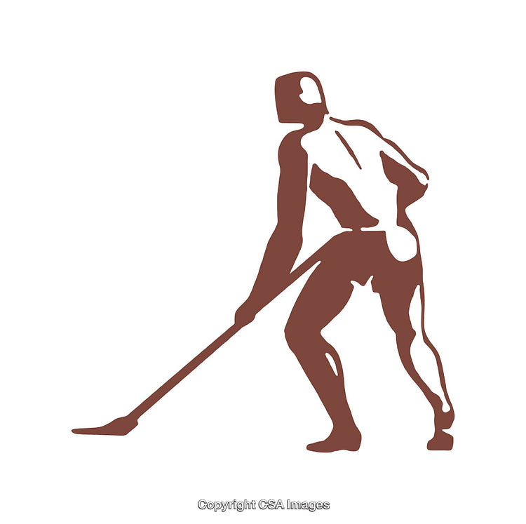 Silhouette of a Worker Raking in a Simple Artistic Design
