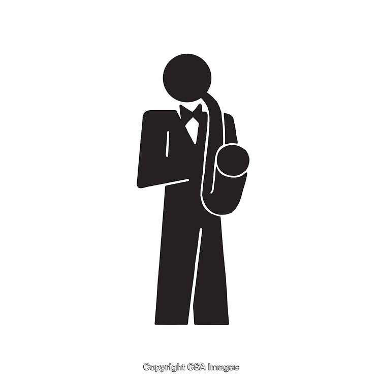 Silhouette of a Musician Playing Saxophone Icon in Black and White