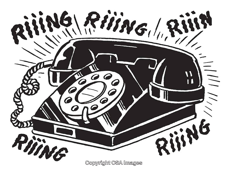 Retro Black Rotary Phone Illustration With Sound Effect Text and Vibrant Lines