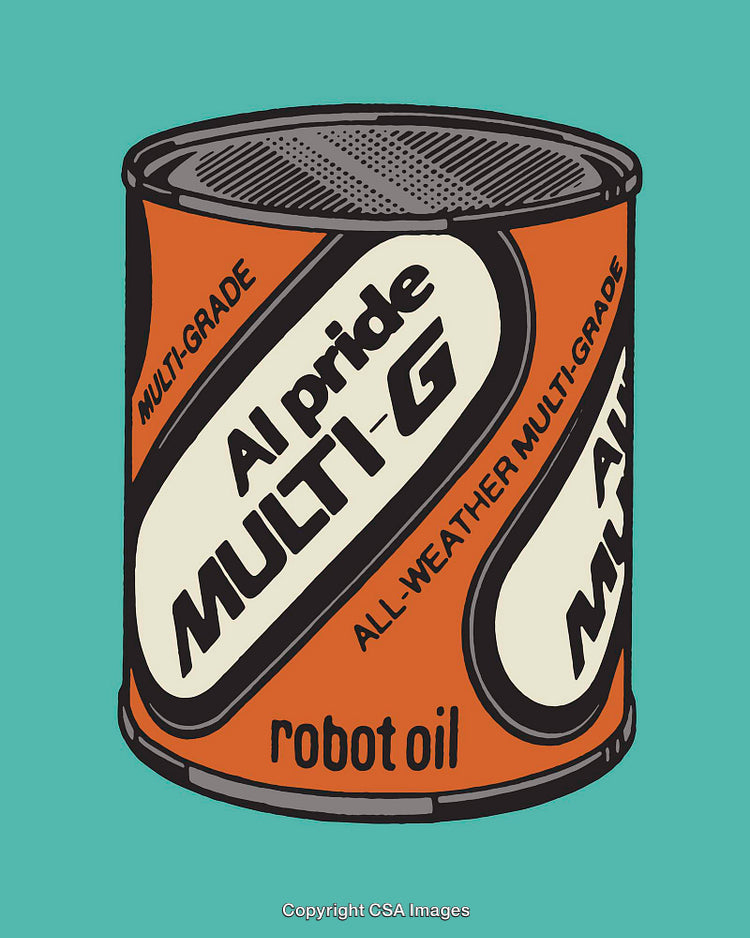 Retro Line Art Illustration of a Colorful Vintage Oil Can Label Design