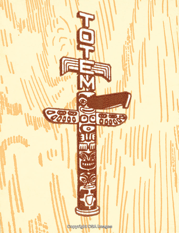 Illustration of a Totem Pole with Artistic Elements on Textured Background