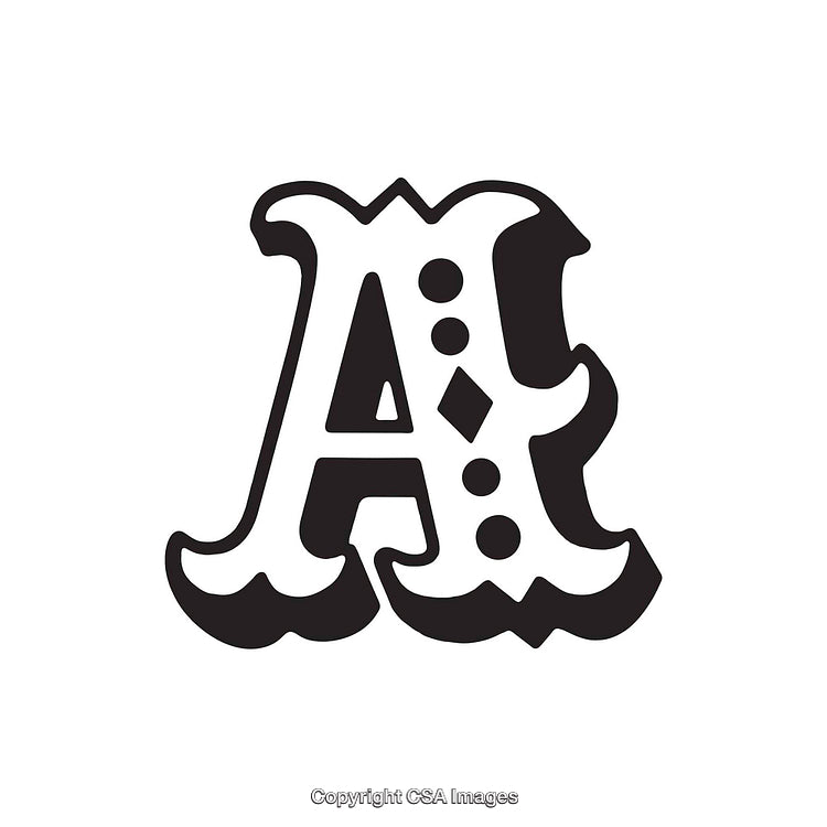 Vintage Ornamental Uppercase Letter A Black and White Typography Art