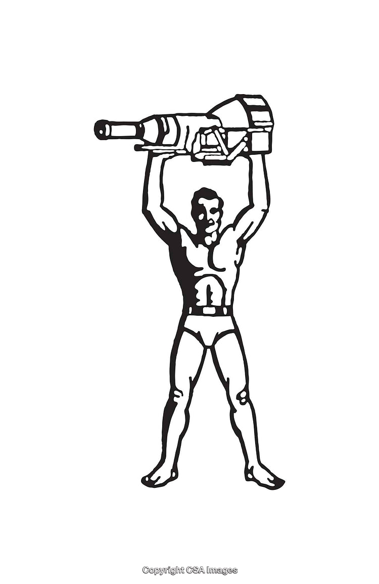 Black and White Line Art of a Man Lifting an Object