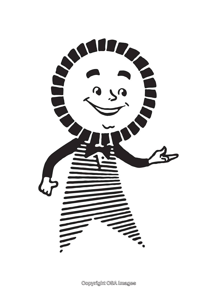Vintage Line Art Illustration of a Character with a Sunlike Head
