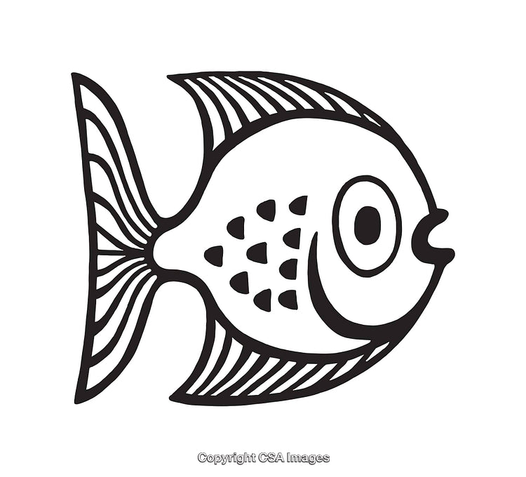 Black and White Line Art of a Smiling Fish
