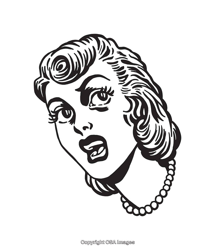 Dramatic Retro Expression in Black and White Line Art Illustration