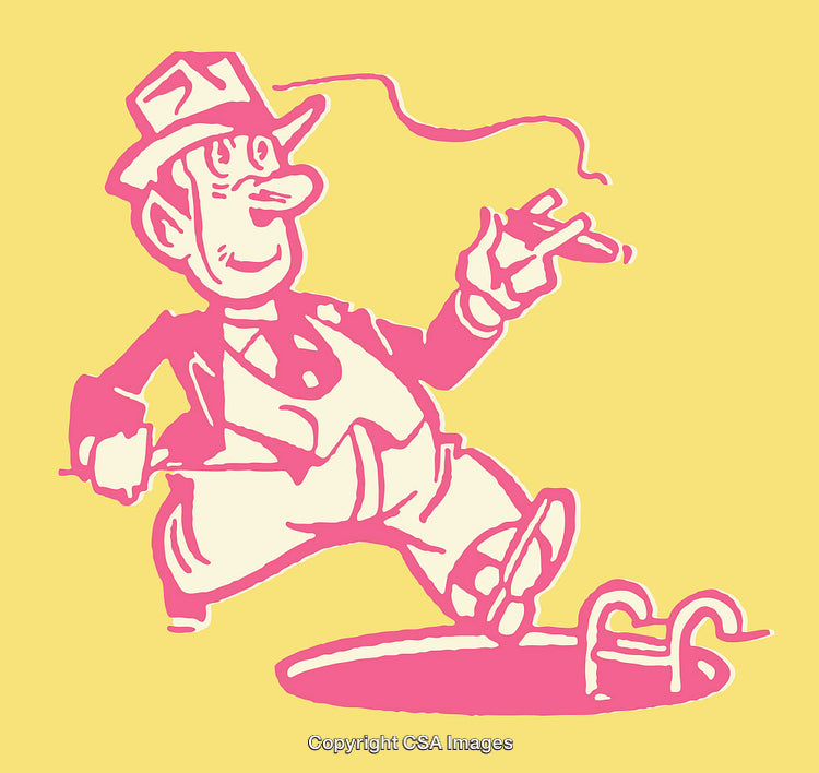 Vintage Comic Style Color Illustration of a Cheerful Gentleman with a Cigar