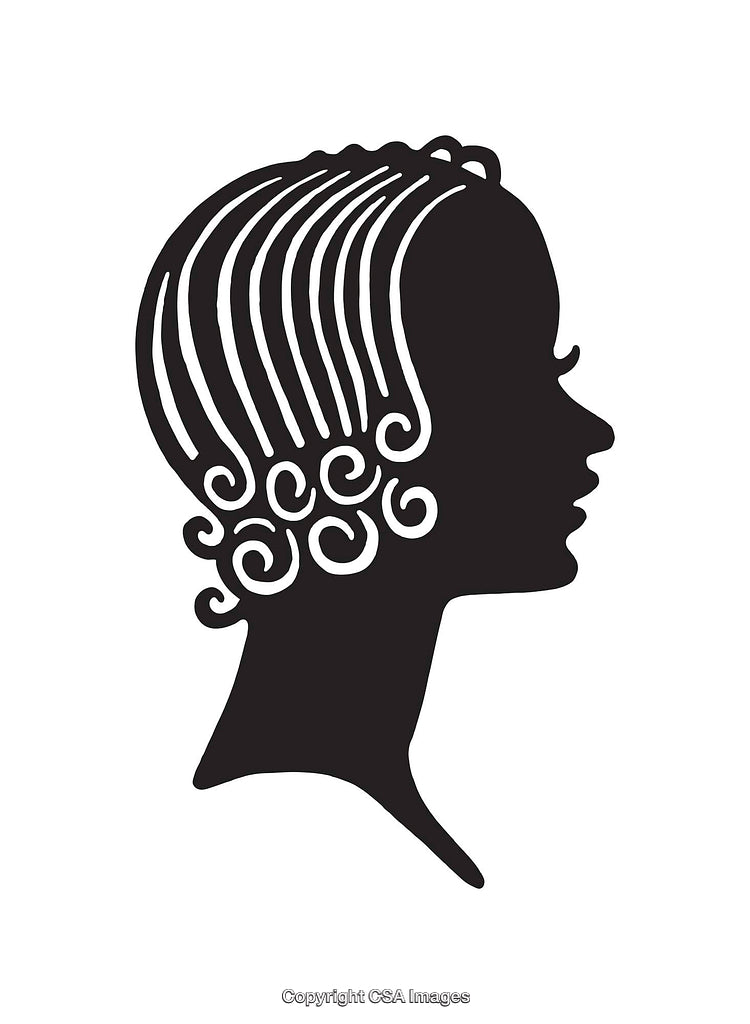Silhouette of a Woman's Profile with Curly Hair in Black and White
