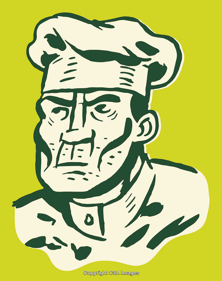 Stylized Line Art Illustration of a Chef Character in Bold Outlines