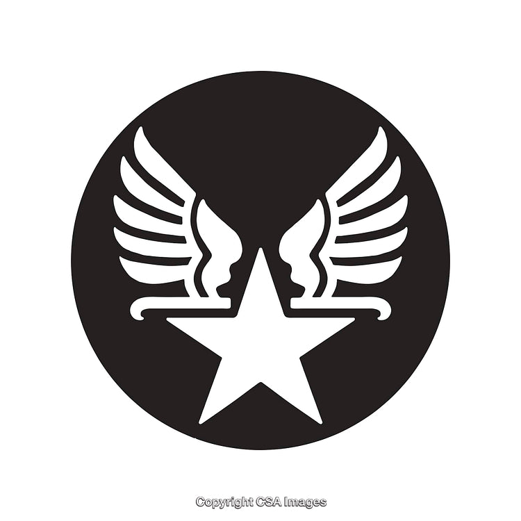 Black and White Winged Star Emblem in Circular Design