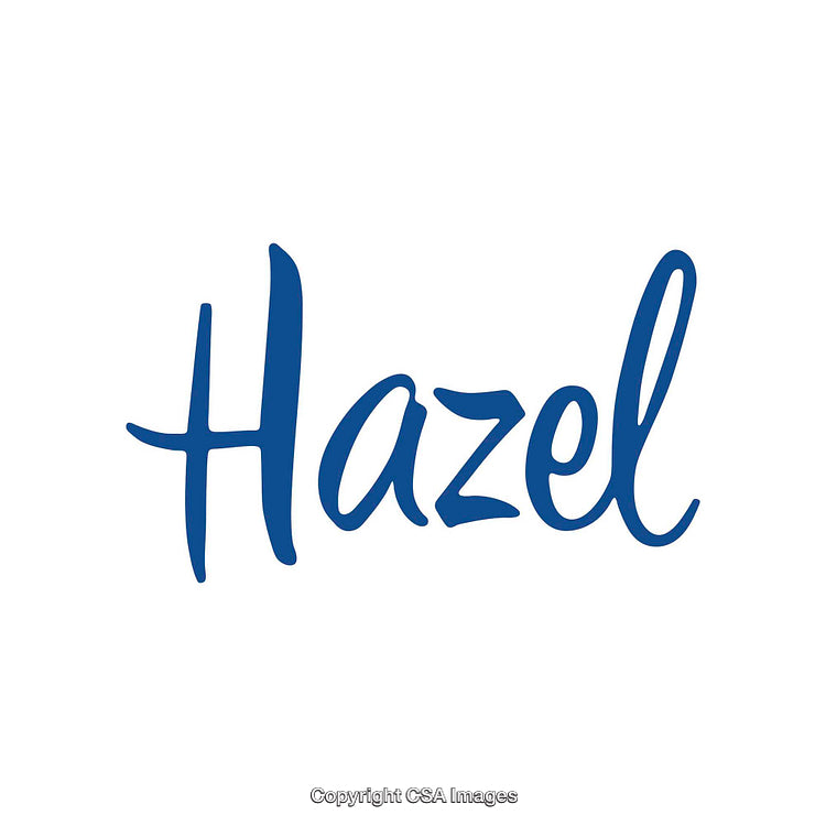 Stylized Hazel Text Designed with Blue Brush Calligraphy on a White Backdrop