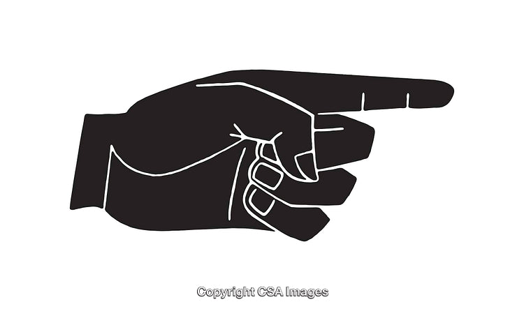 Black and White Line Art Illustration of a Pointing Hand