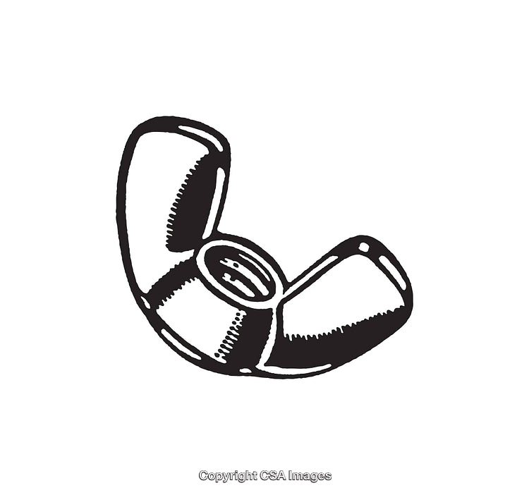 Black and White Line Art Illustration of a Wing Nut