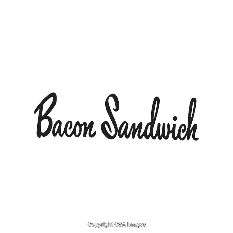 Elegant Handwritten Script Showing 'Bacon Sandwich' in Black on White Background