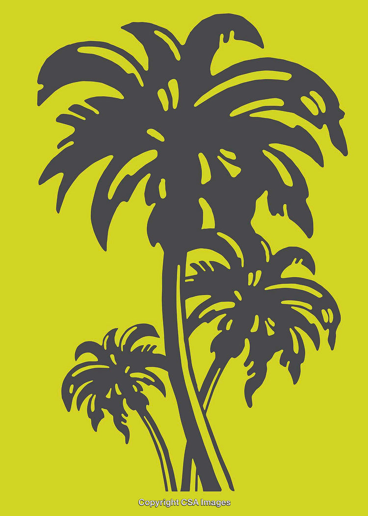 Graphic Design of Palm Trees on a Bright Yellow Background
