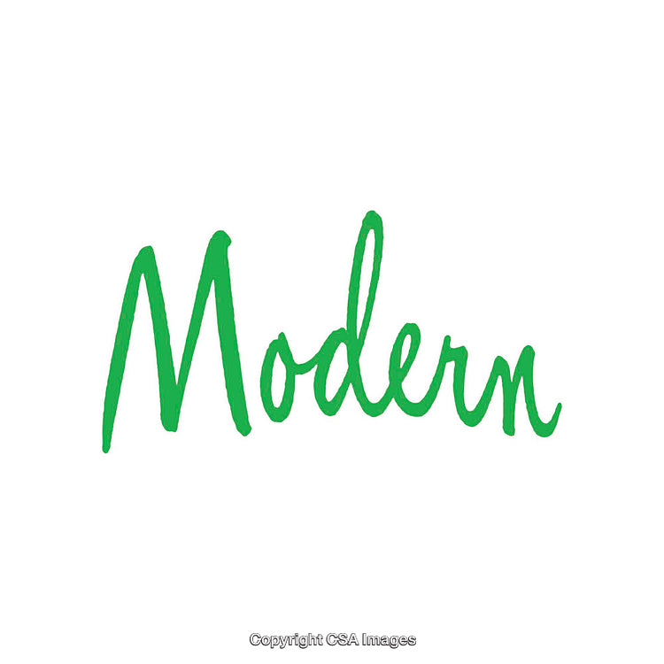 Green Text 'Modern' in Handwritten Style on White Background