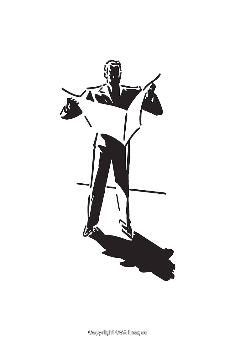 Black and White Line Art Illustration of a Man Reading a Newspaper