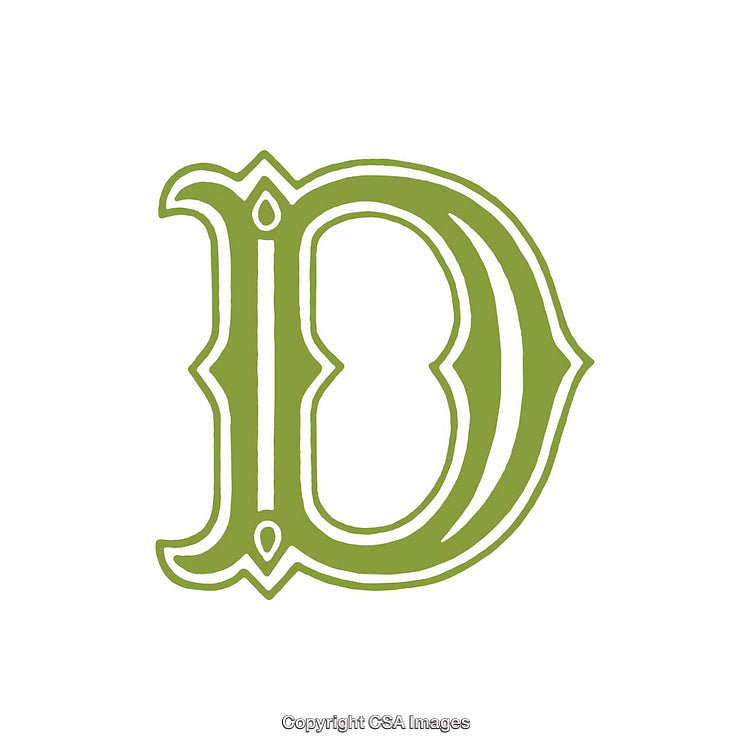 Ornate Green Letter D Design on a White Background