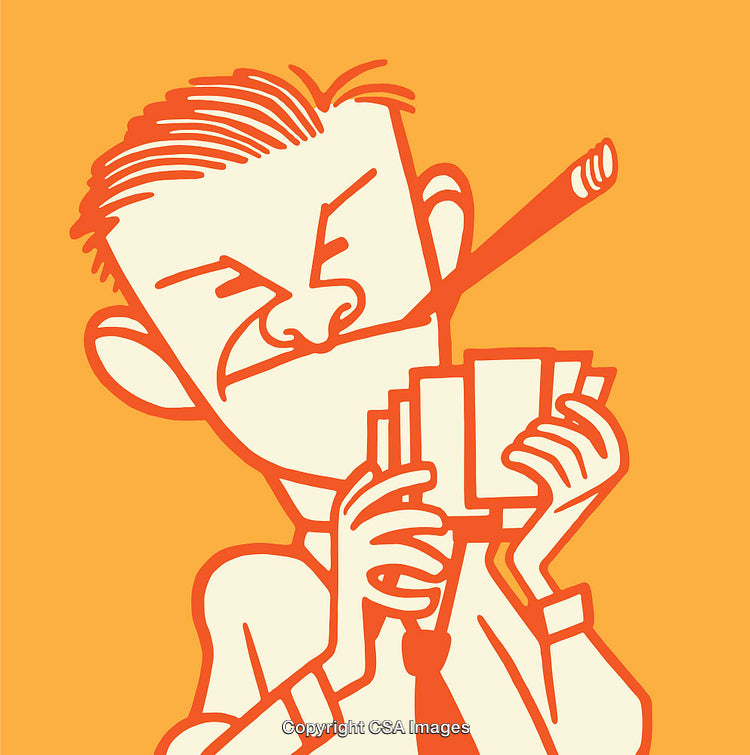 Retro Style Illustration of a Card Player with Cigar on Orange Background