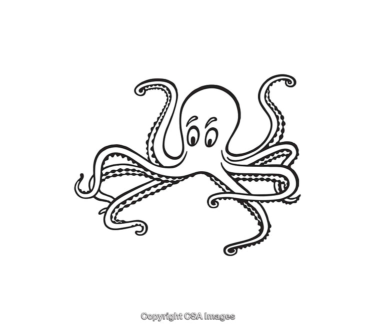 Black And White Line Art Illustration of a Cartoon Octopus
