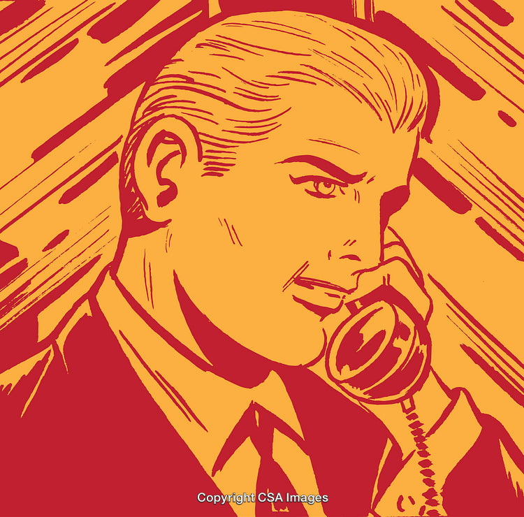 Retro Illustration of a Man Speaking on a Telephone in Pop Art Style