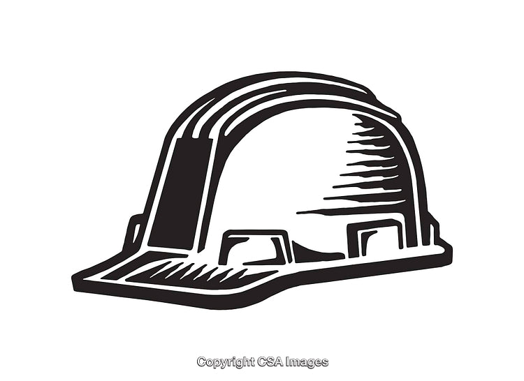 Black and White Line Art Illustration of a Safety Helmet