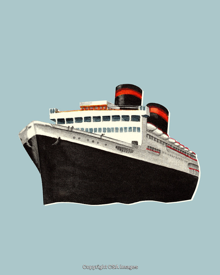Illustration of a Classic Cruise Ship on a Blue Background