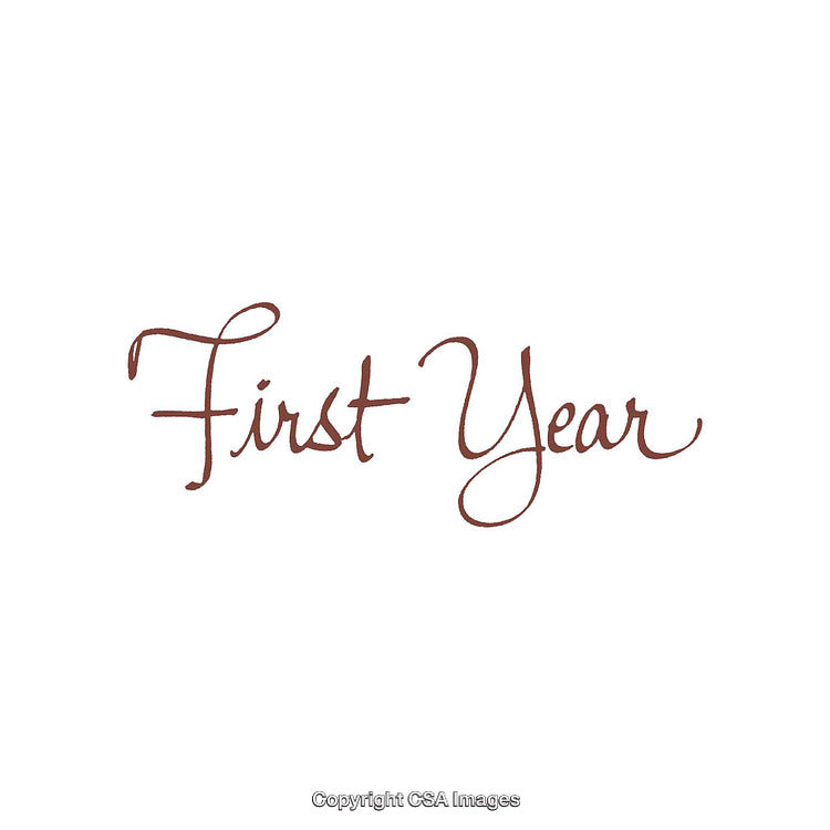 Elegant Script Text Depicting 'First Year' in Stylish Handwriting