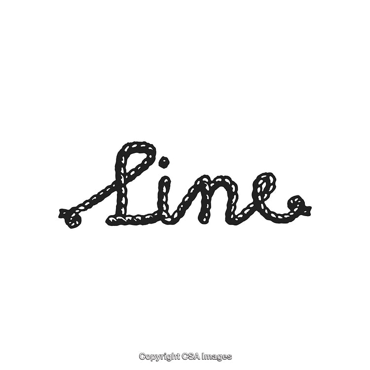 Decorative Artistic Black Rope Lettering Spelling the Word 'Line' on White Background