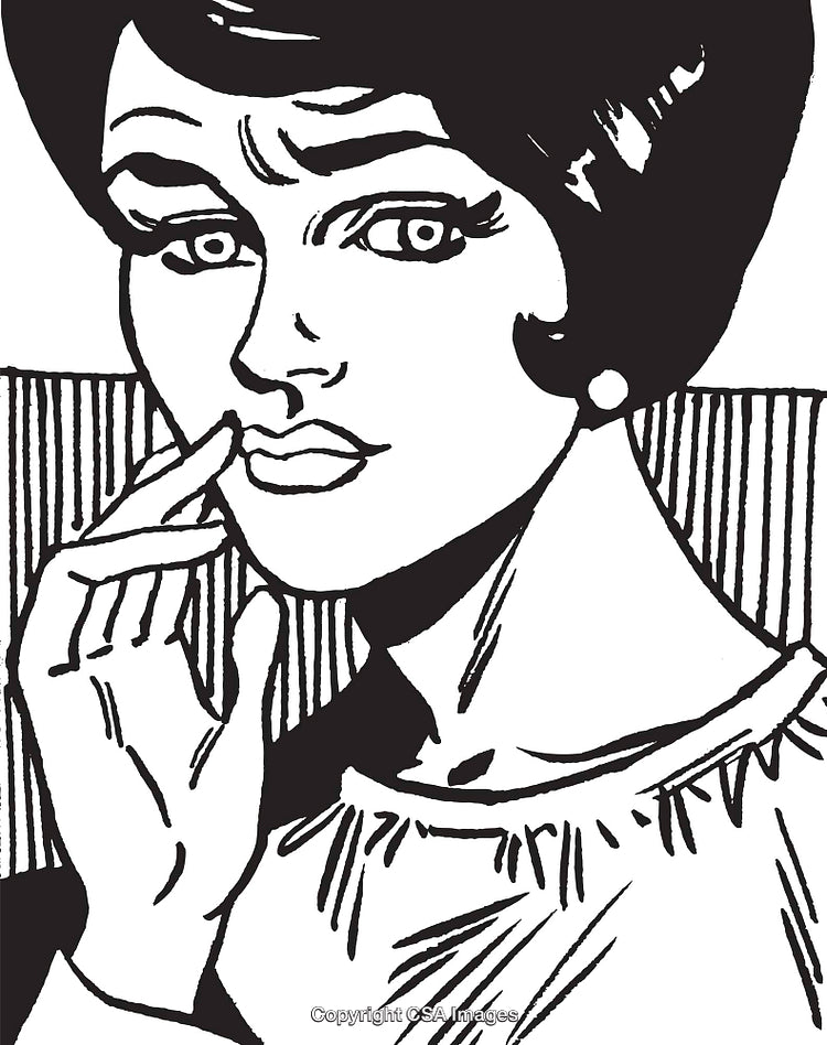 Pop Art Illustration of a Concerned Woman with a Thoughtful Pose