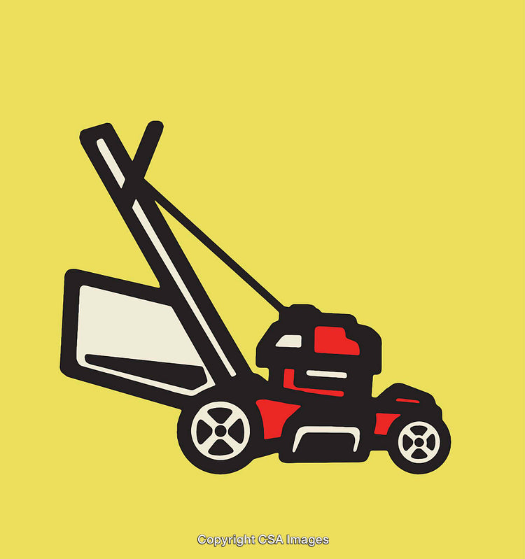 Illustration of a Red Lawn Mower on Yellow Background