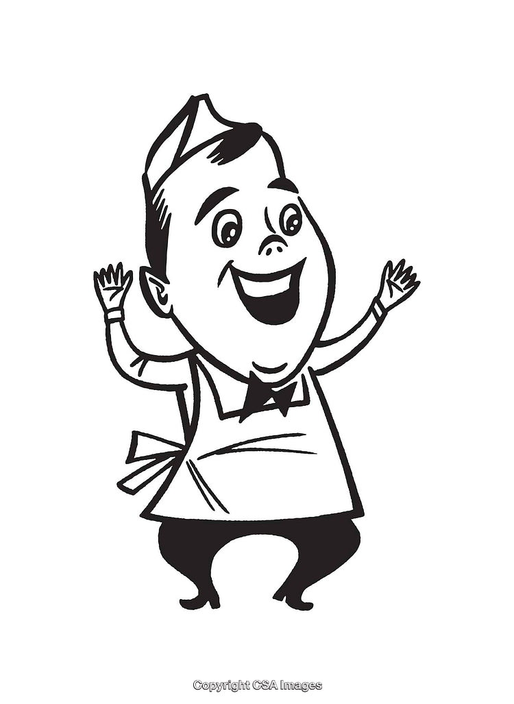Retro Illustration of a Cheerful Worker in Black and White Line Art