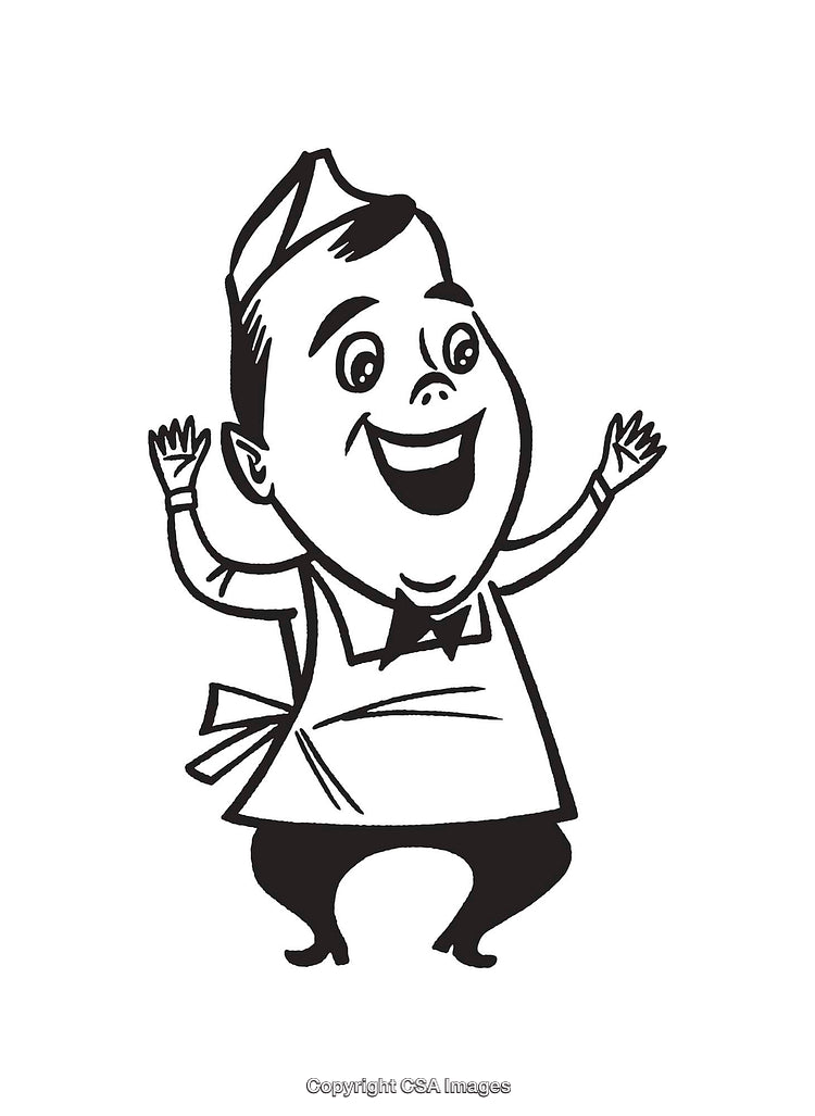 Retro Illustration of a Cheerful Worker in Black and White Line Art