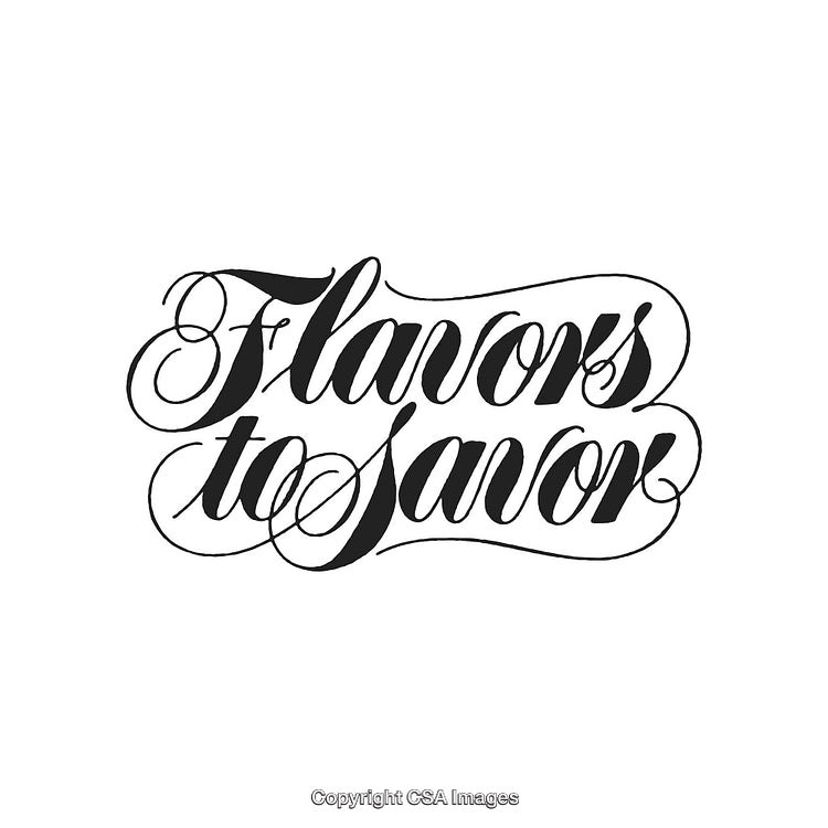 Elegant Calligraphy Text Artwork Featuring Flavors To Savor Design in Black and White