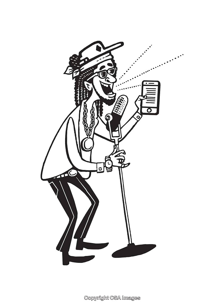 Black and White Line Art of a Singer Holding Microphone