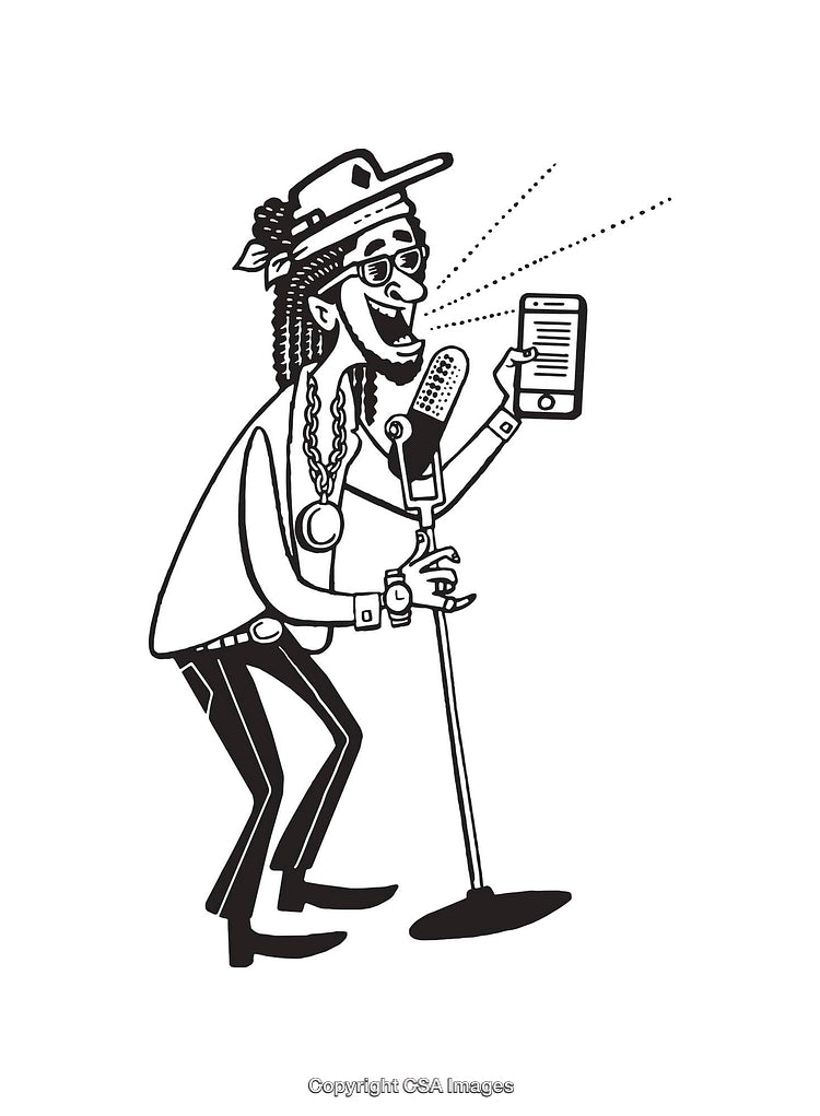 Black and White Line Art of a Singer Holding Microphone
