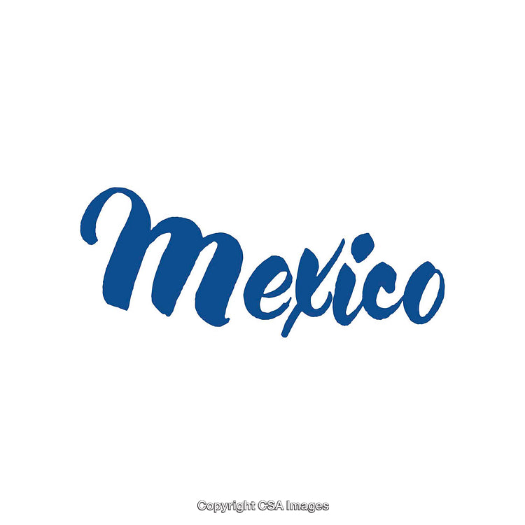 Blue Handwritten Script of Mexico on White Background