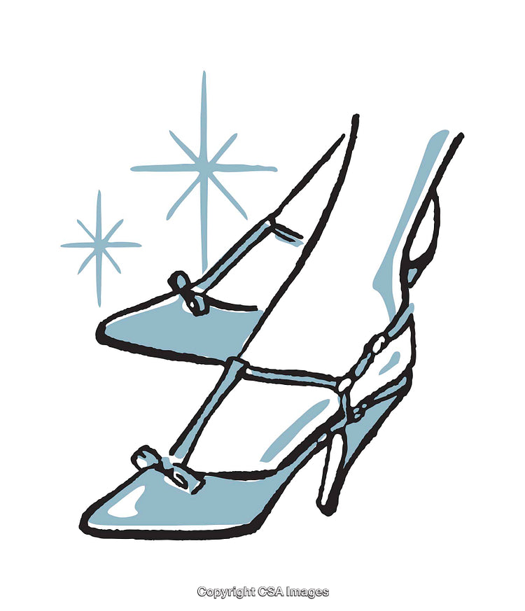 Stylish Illustration of Blue Heels with Elegant Bow Details and Star Accents