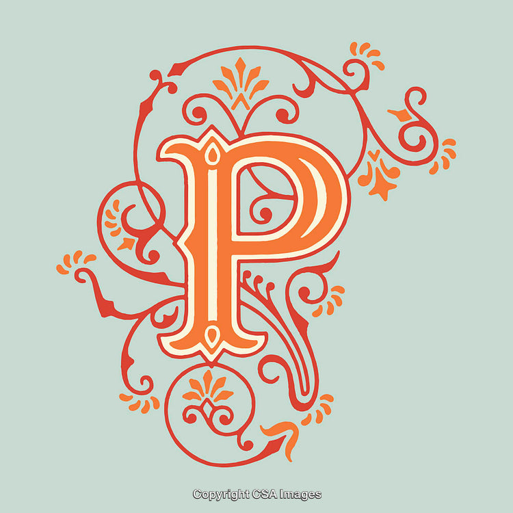 Ornate Vintage Style Illustration Featuring the Letter P in Warm Tones