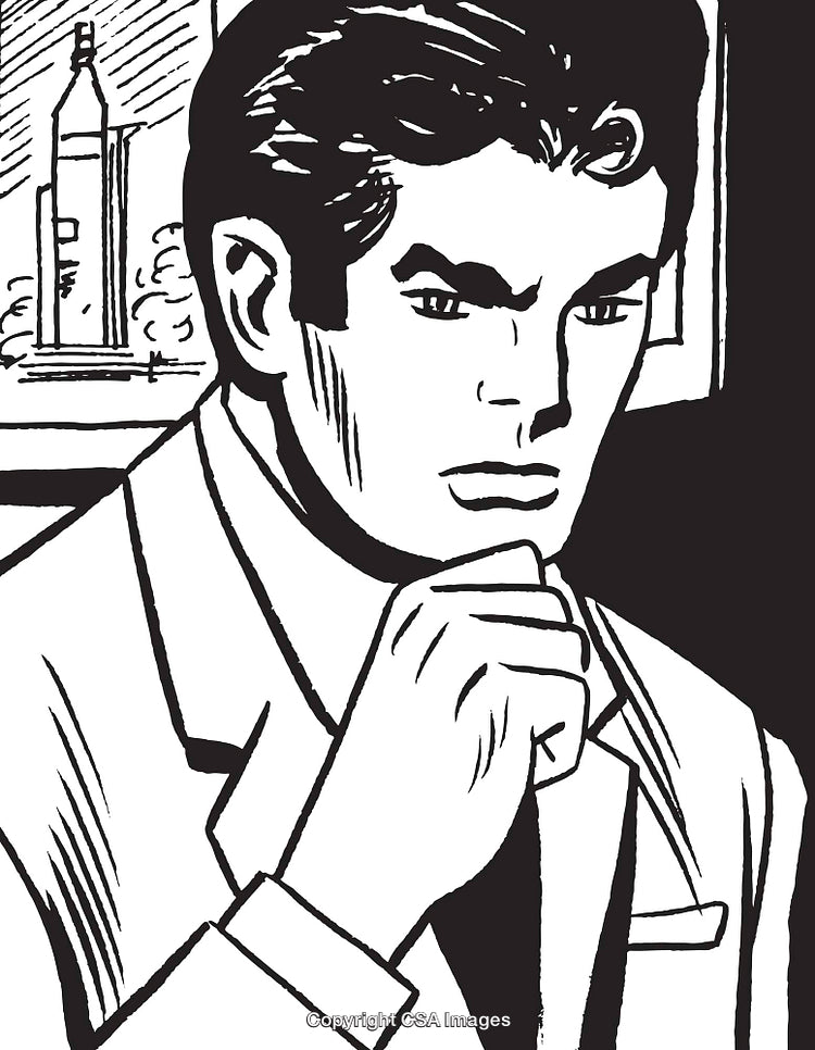 Retro Style Illustration of a Thoughtful Man in a Suit
