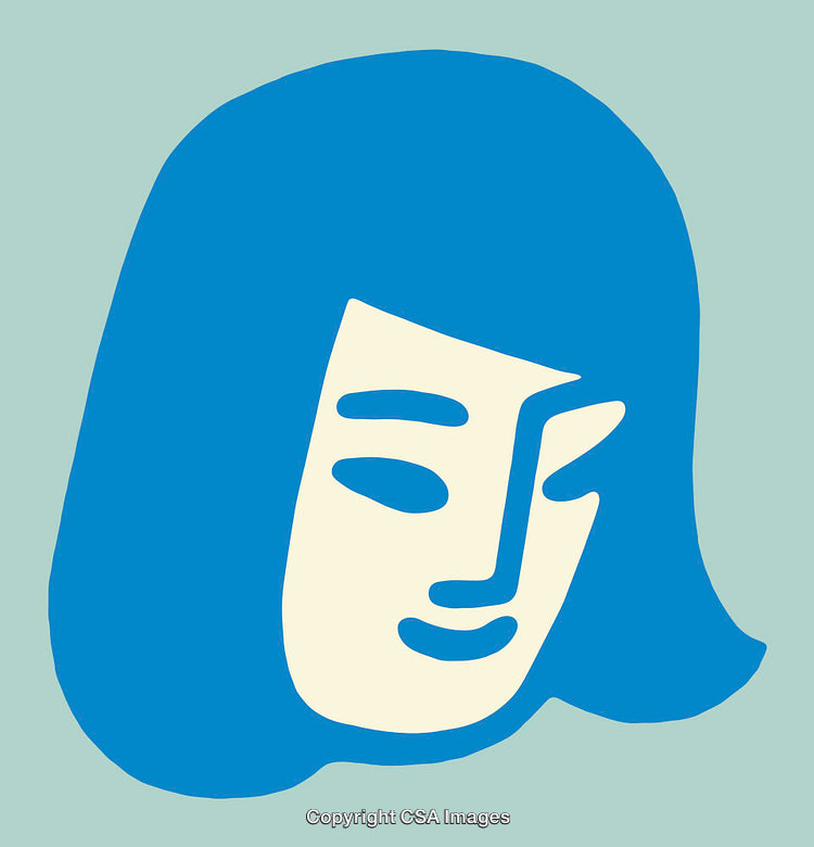 Minimalist Illustration of a Woman's Face Art in Blue and Cream