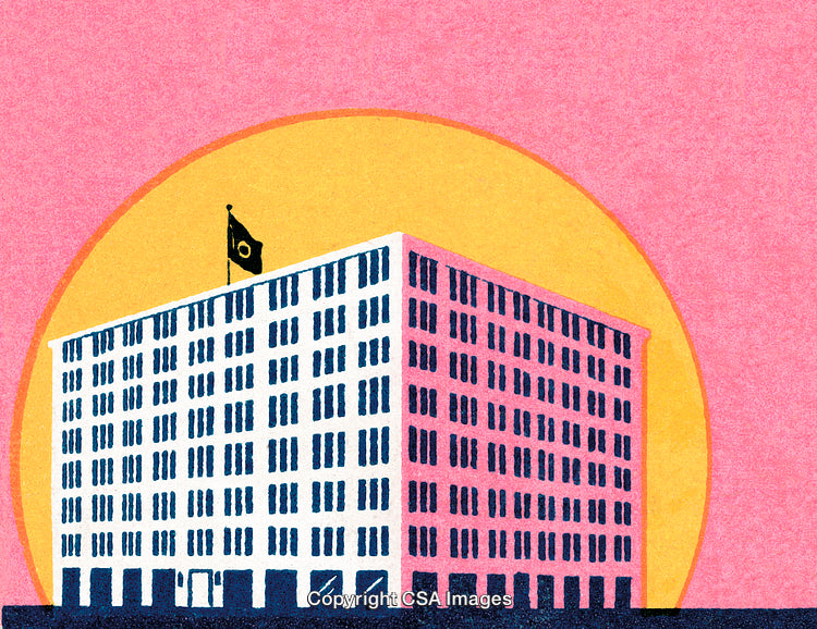Modern Building With Sunset Background in Vibrant Artistic Colors