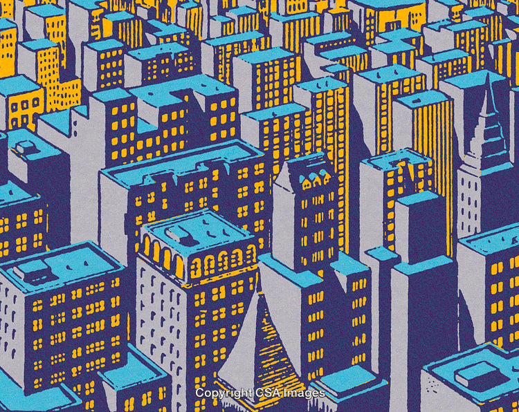 Abstract Illustration of a Colorful Urban Cityscape with Vibrant Buildings
