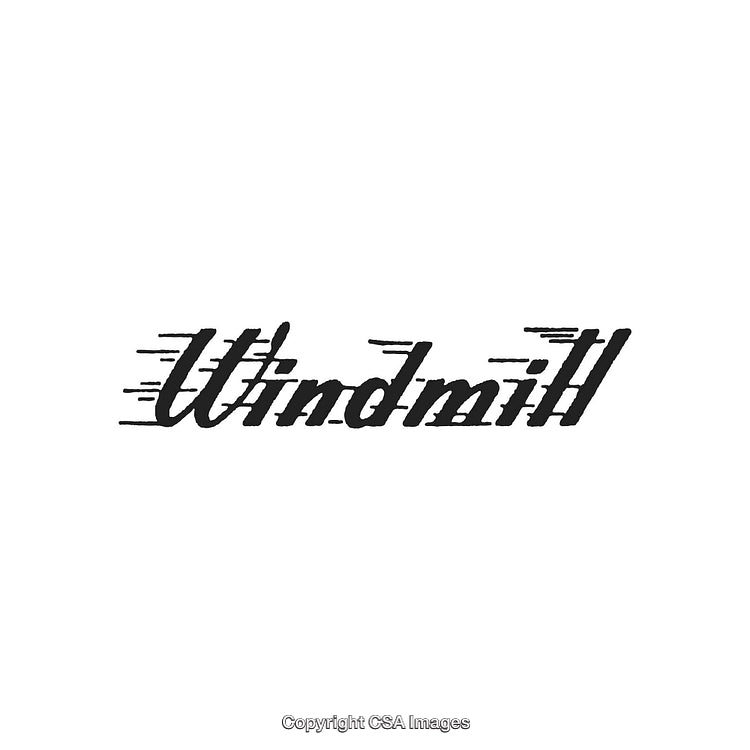 Stylized Windmill Text Design Depicting Motion and Energy Concepts
