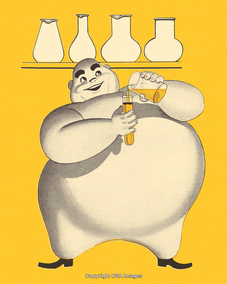 Illustration of a Cheerful Scientist Pouring Chemicals in Laboratory Environment