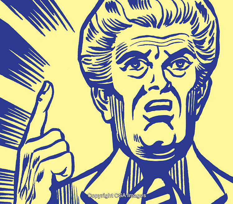 Retro Styled Illustration of Exclaiming Businessman with Expressive Gestures