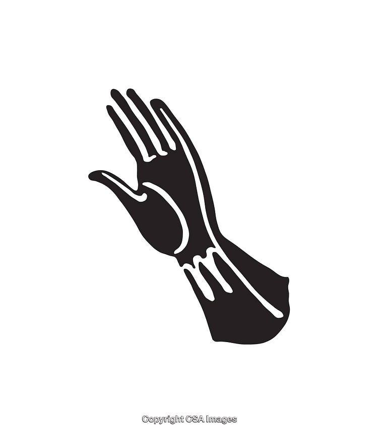 Black and White Line Art Illustration of a Skeletal Hand Silhouette