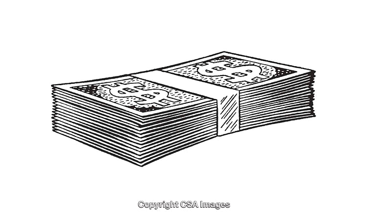 Stack of Dollar Bills Illustration in Black and White Line Art Style